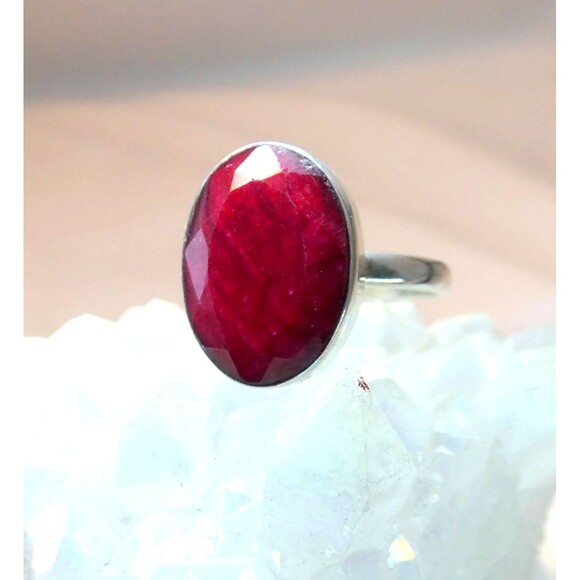 Natural Raw Red Ruby Gemstone Sterling Silver Handmade Ring Sz 7.75 - Picture 1 of 10